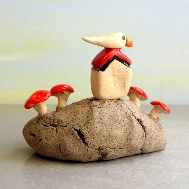 Little Sculpture Red Gray and White Ceramic House Tiny Etsy