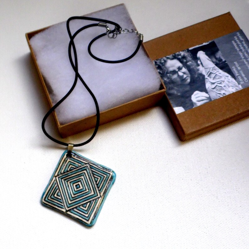Blue and white ceramic pendant and statement jewelry