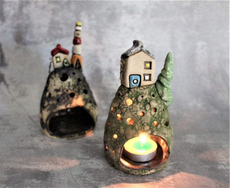 Ceramic House Candle Holder Pottery T Light Ceramic Cone Etsy