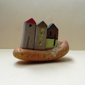 Handmade Miniature Ceramic House Sculpture, Rustic Home Decor