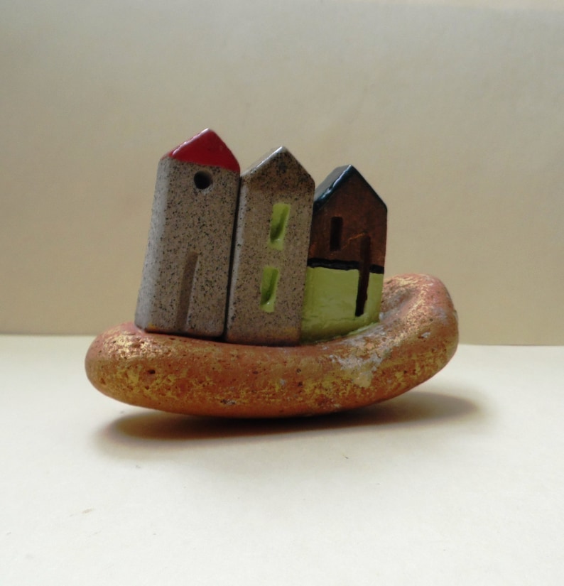 Handmade Miniature Ceramic House Sculpture, Rustic Home Decor