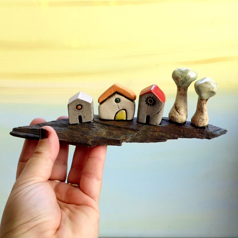 Rustic home decor Little ceramic sculpture Ceramic houses Etsy