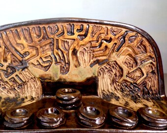 Hanukkiah, Jewish Holiday Gift, OOAK Chanukiah, Israeli Gift, Hanukkah Gift, Jewish Wedding Gift, Ceramic Hanukkia, Hanukkah Lights, Menorah