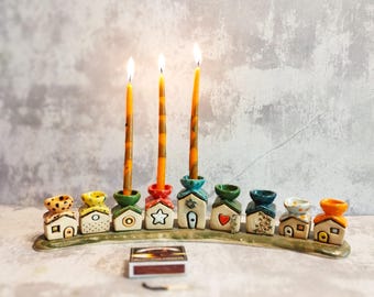 Ceramic Hanukkiah, OOAK Chanukiah, Israeli Gift, Hanukkah Gift, Hanukkah Lights, Kosher Menorah, Judaica, LARGE Menorah, Jewish Wedding Gift