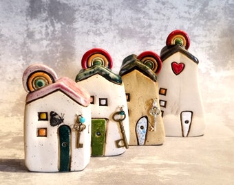 Colorful Ceramic House With Rainbow, Tiny Ceramic House, Doll House, Rustic Ceramic Home Decor, House Warming Gift, Gay Art, Gay Pride