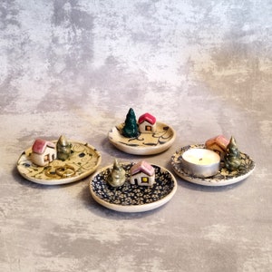 Małe ceramiczne naczynie na świecę, Podstawka na biżuterię, Podgrzewacz do tealightów, Mały prezent dla niej, Fantazyjny ceramiczny prezent, Podstawka na pierścionki, Podstawka na biżuterię