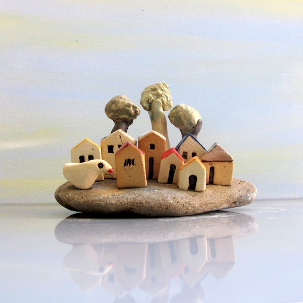 Ceramic Miniature Village, Ceramic Houses Sculpture, Rustic Home Decor, Ceramics and Pottery, Handmade Ceramics, Office Decor, Whimsical Art