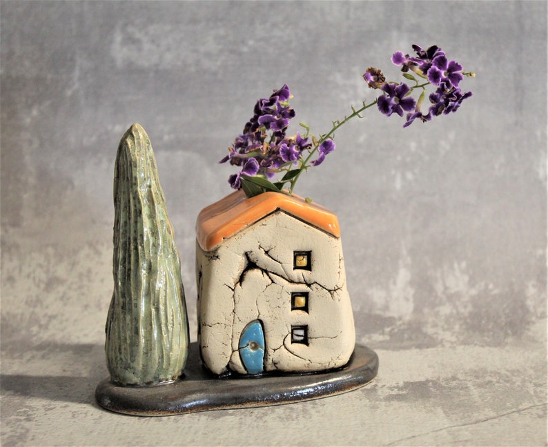 Small ceramic house shaped vase for a single flower or branch Etsy