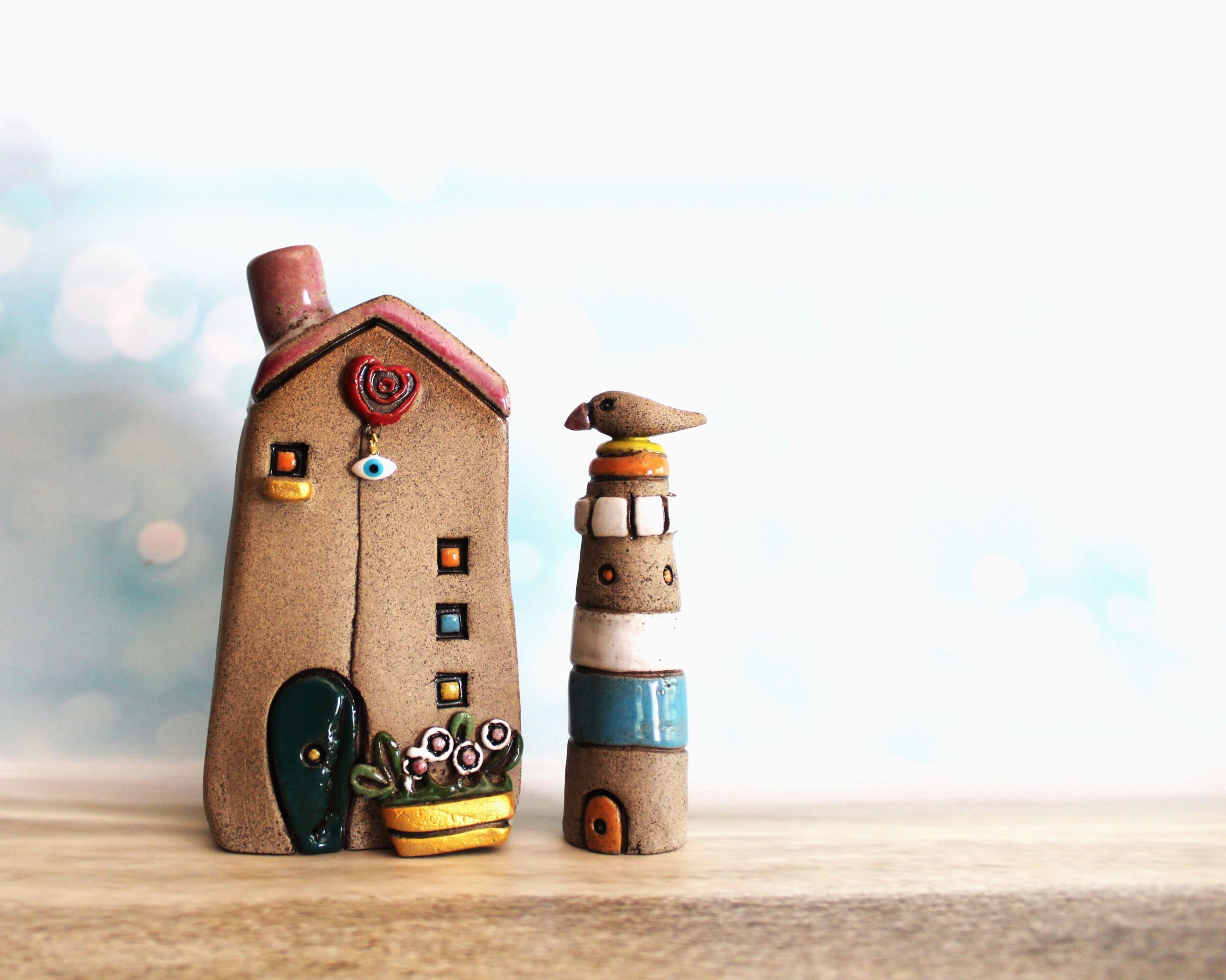 Miniature Ceramic House, Rustic Ceramic Lighthouse, Home Decor, Ceramic ...