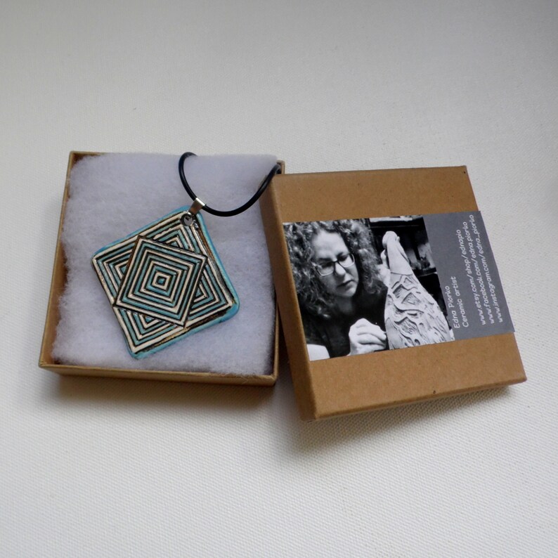 Blue and white ceramic pendant and statement jewelry