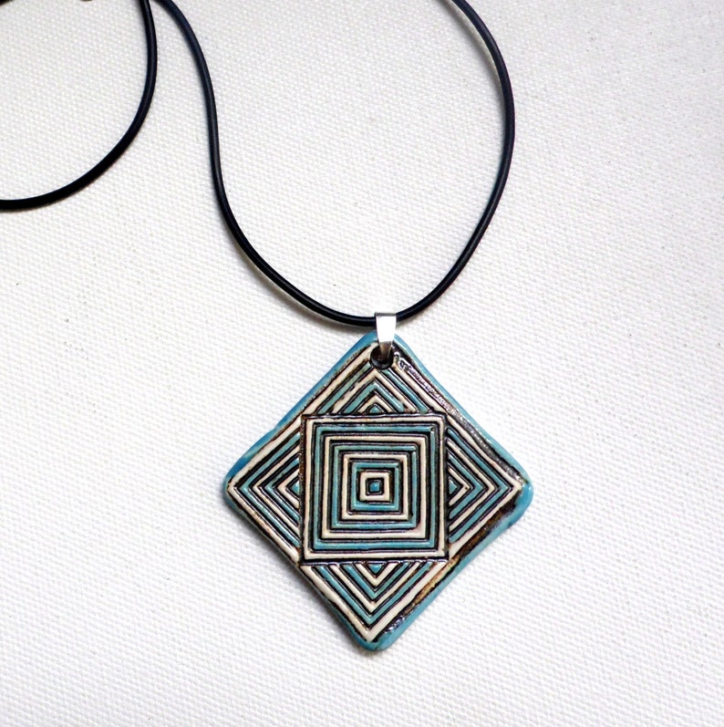Blue and white ceramic pendant and statement jewelry