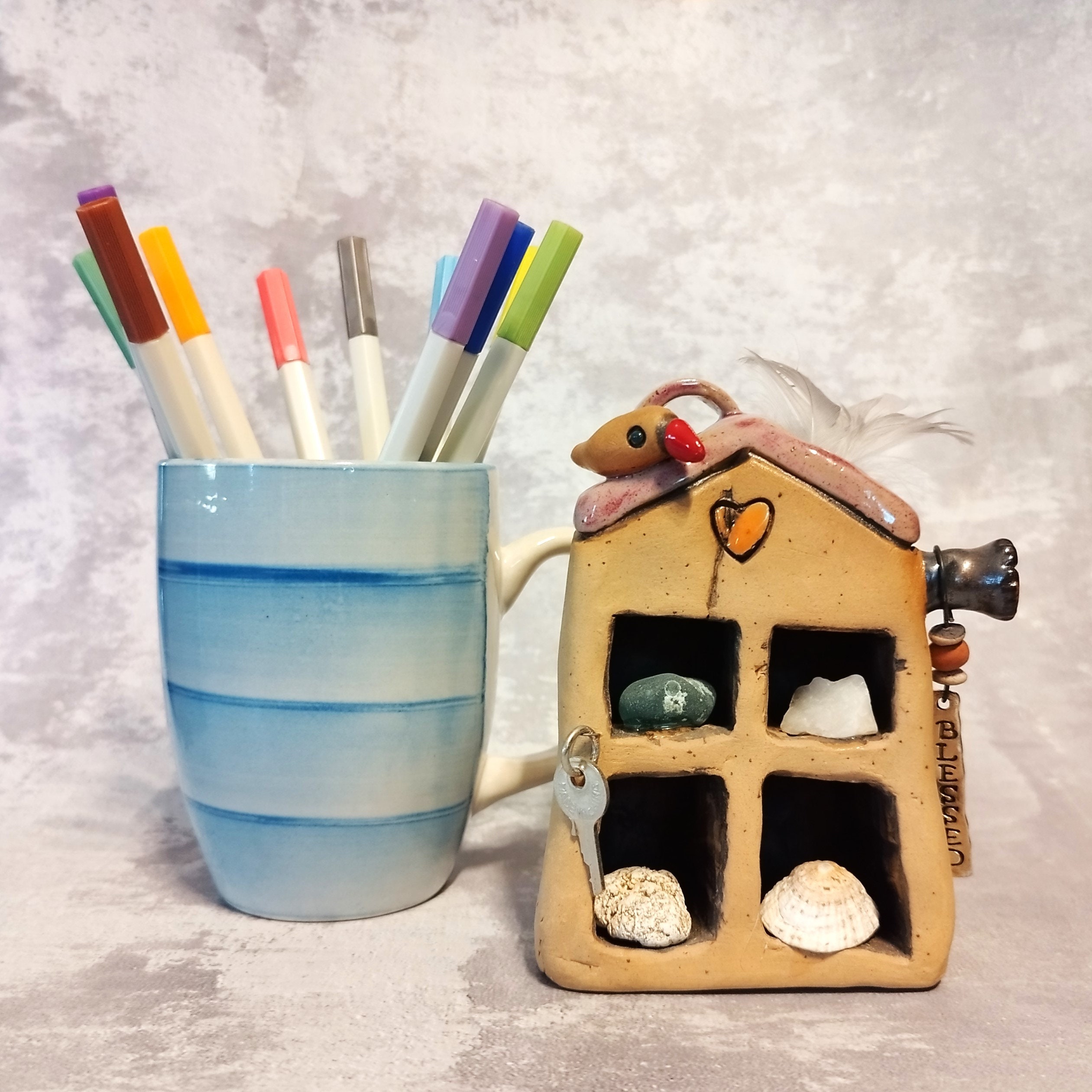Small Ceramic House, Miniature Storage House, Shelf Sitter & Wall ...