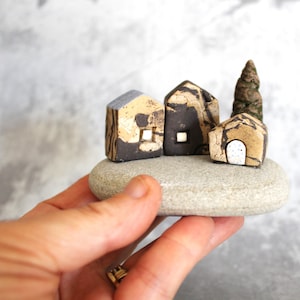 Monochromatic Clay Houses, Ceramic Home Decor, Miniature Ceramics, Little Village, Tiny Ceramic House, Ceramics And Pottery, Tiny Gift Idea