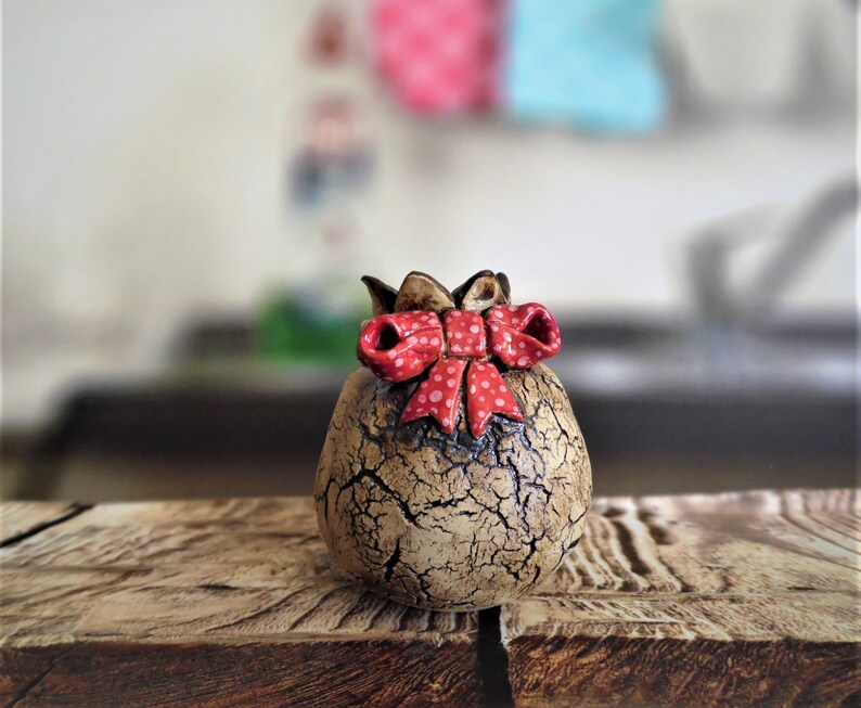 Unique ceramic pomegranate vase Rustic style art object home decor from Israel