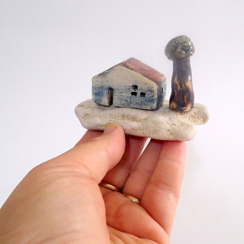 Kleine Haus Shabby Schick, israelische Kunst, rustikales Haus Wohnkultur, Sammlerstück Miniatur, Fee Gartendekoration, Haus Erwärmung Geschenk Bild 5