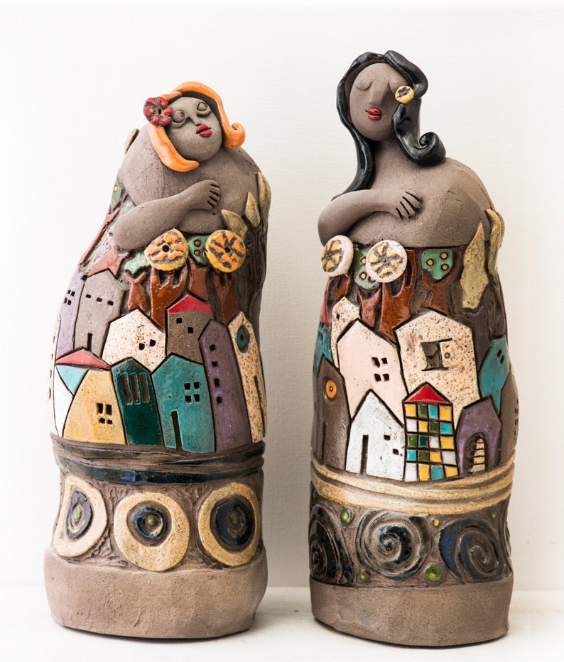 Women Ceramic Sculpture Set of Two Female Ceramic Figures / Etsy