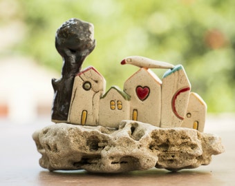Ceramic Miniature House, Rustic Home Decor, Ceramics and Pottery, Unique Handmade Art, Ceramic Sculpture, Office Decor, Whimsical Art, Home