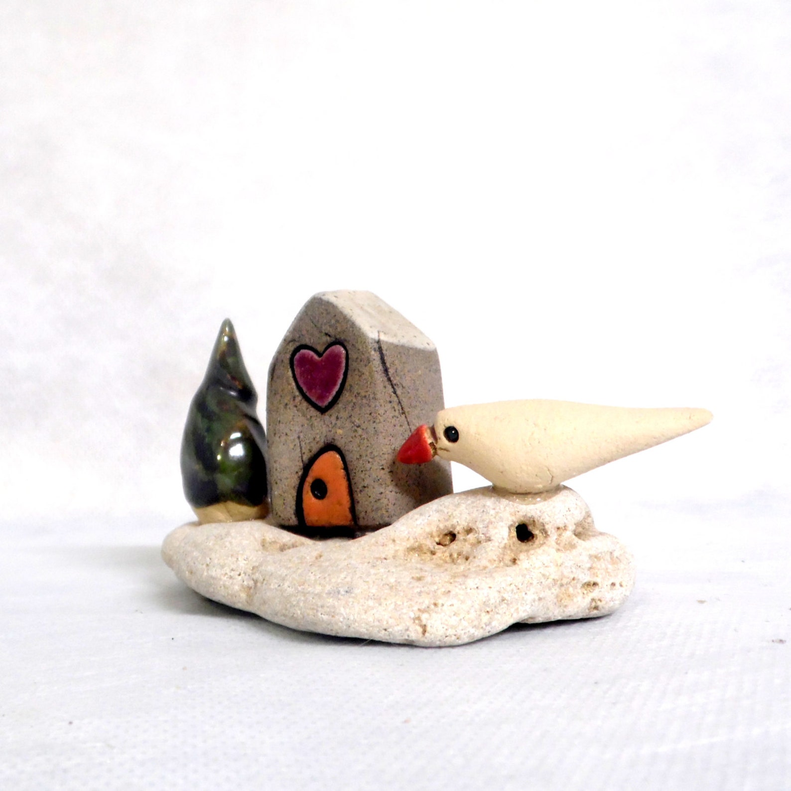 Ceramic home decor Ceramic grey house and bird Clay house Etsy