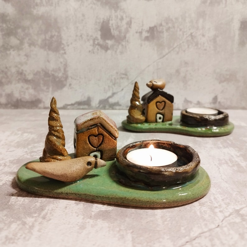 Small handmade dish for candle or jewelry keeping, Tea light holder, Small gift for her, Whimsical ceramic gift, Ring holder, Candle holder image 1