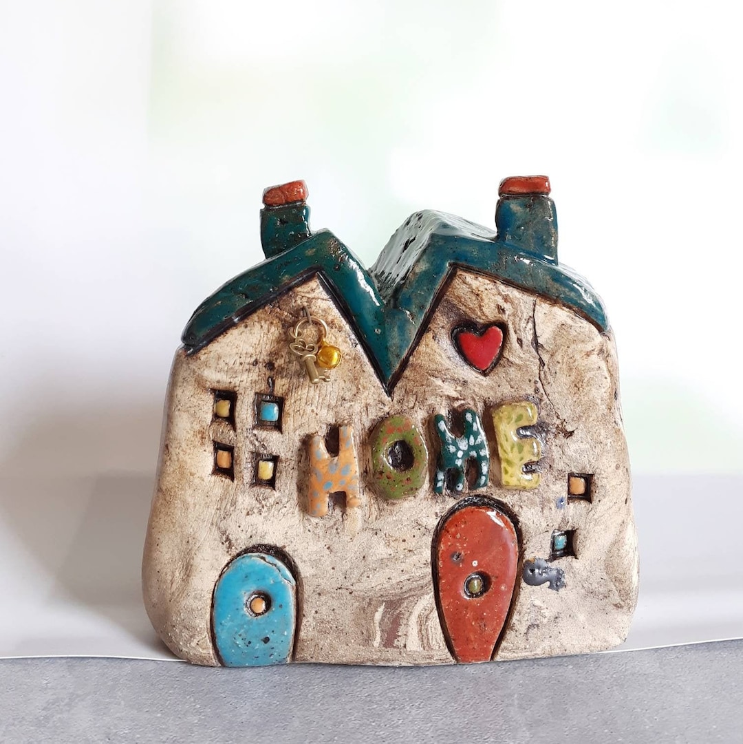 Ceramic House Sculpture With the Word HOME and a Tiny Metal Key. Etsy