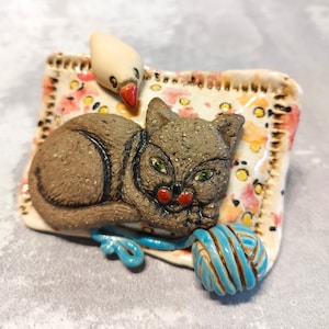 Cat Lover Gift, Ceramic Miniature Cat, Tiny Ceramic Cat, Tiny Ceramic Home Décor, Gift For Mother&#39;s Day, Cat Art Sculpture, Gift For Grandma