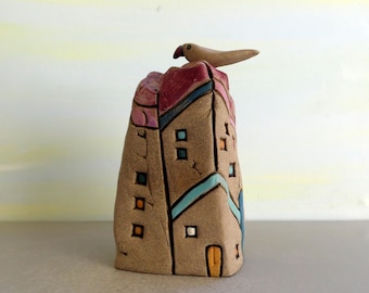 Gray house, Ceramic home decor, Christmas gift , Hanukkah gift, Clay house, Housewarming gift, Ceramic house sculpture, Urban art