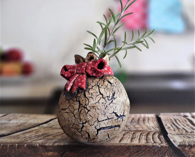 Unique ceramic pomegranate vase Rustic style art object home decor from Israel