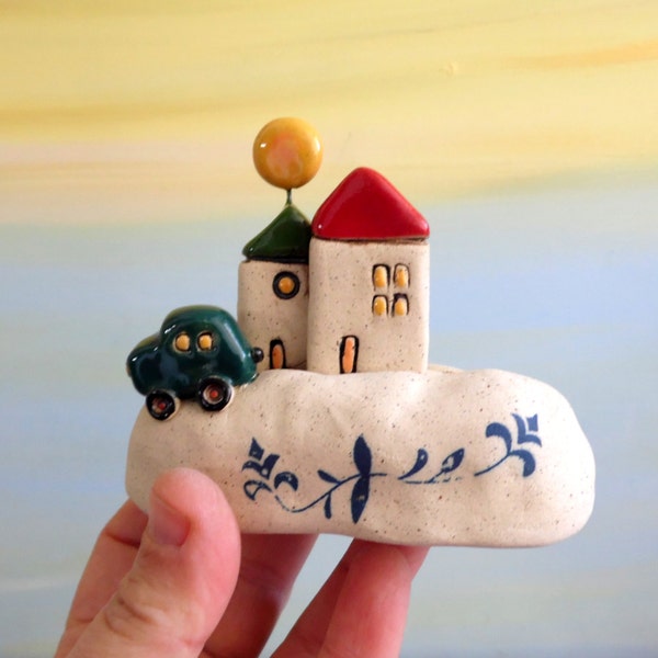 Miniature ceramic houses , white houses made of clay , little houses collectible item , Christmas gift , Passover gift , romantic gift