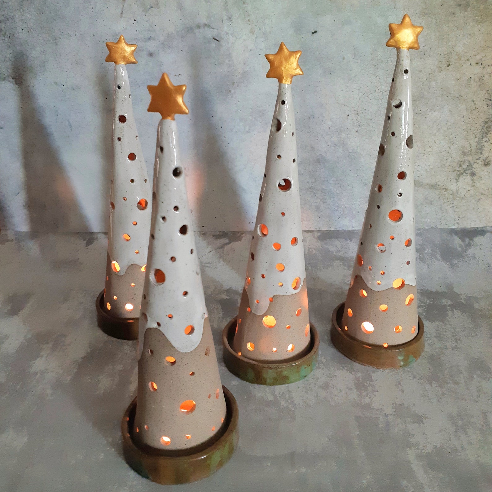 Grote keramische kerstboom kaars houder Kerstverlichting Etsy