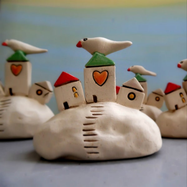 Ceramic Miniature House Sculpture, Nautical Rustic Home Decor