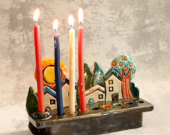 Chanukiah, Jewish Holiday Gift, Israeli Gift, Hanukkah Gift, Menorah, Handmade In Israel, Modern Judaica, Ceramic Hanukkiah, Hanukkah Lights