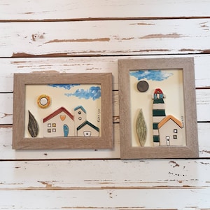 Set di due quadri decorativi da parete in argilla su carta, incorniciati. Bellissimo arredamento per la casa e regalo per la padrona di casa