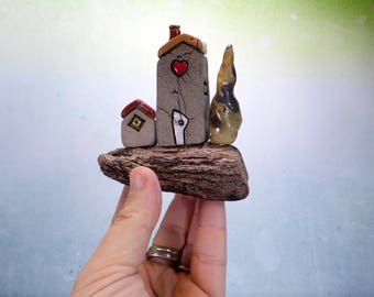 Miniature houses, Ceramic houses, Rustic home decor, Ceramic miniature, Ceramic sculpture, Gift for woman, Gift for mom, Houswarming gift