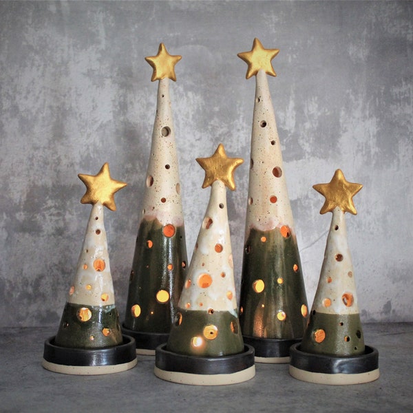 Large ceramic Christmas tree candle holder, Christmas lights decoration, Ceramic Christmas T light candle holder, Christmas center piece