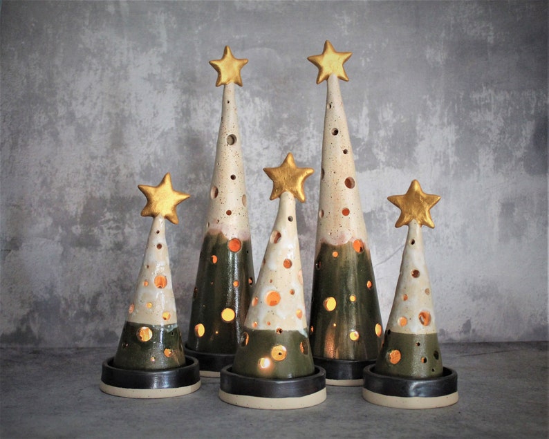 Large Ceramic Christmas Tree Candle Holder Christmas Lights Etsy