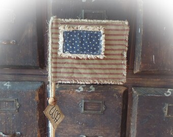 4th of July Rustic Home Decor~Tattered & Stained Homespun American Flag Patriotic Farmhouse Decor~Primitive Decor~Rustic Red White Blue