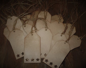 300 LARGE Coffee Stained Primitive Antique Store Price Gift Hang Tags Lot Rustic