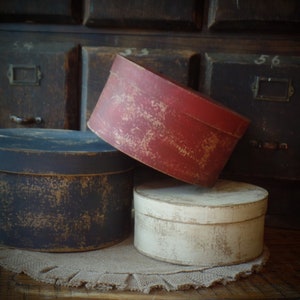 Primitive Distressed Aged Grungy Nesting Pantry Boxes~Farmhouse Rustic Americana Stacking Boxes~Warm Blue~Red~Cream~Farmhouse 4th of July