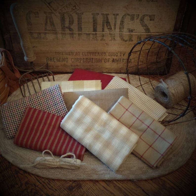 Primitive Homespun Fabric~Farmhouse Berry Collection~Quarters~Samplers~Yards~Strips~Prim~Farmhouse~Rag Quilting~Wreaths~Bows~Bundles~Rustic