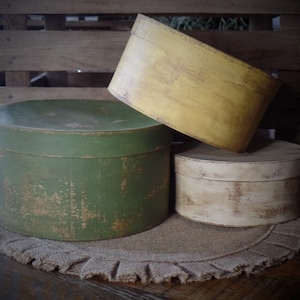 Primitive Distressed Aged Grungy Nesting Pantry Boxes~Farmhouse Rustic Kitchen Stacking Boxes~Warm Sage~Yellow~Cream~Farmhouse Bath Storage