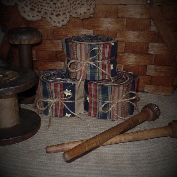 Jelly Roll filé maison~Collection Americana~Primitives~Primitives~Ferme~Raggy~Couronnes~Accessoires~Couettes~Échantillonneurs~Bundles~Rustique