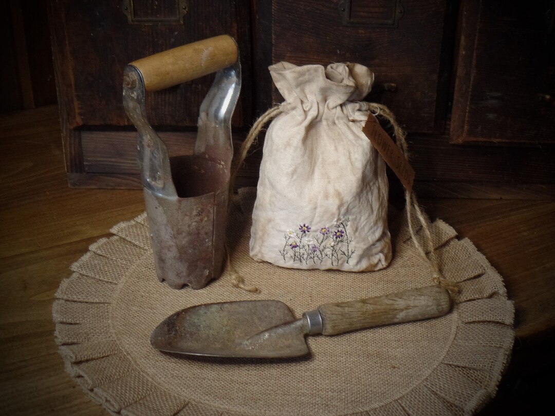 Primitive Rustic Farmhouse Spring Flower Seed Pouch~stitched Daisies ...