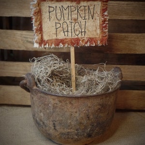 Rustic Primitive Farmhouse Stitched Grungy "Pumpkin Patch" Poke~Rust Orange Check Homespun Raggy Fabric~Fall Home~Pumpkin Patch Sign~