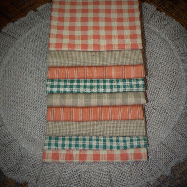 Primitive Homespun Fabric~Carrot Patch Collection~Quarters~Samplers~Yards~Strips~Farmhouse~Quilting~Wreaths~Bows~Rustic Farmhouse Fabric