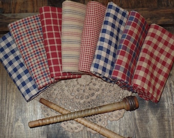 American Heritage Collection~Rustic Primitive Farmhouse Homespun Cotton Fabric~Strips~Samplers~Quarters~Wreath~Rag Bows~Quilts~Country Charm