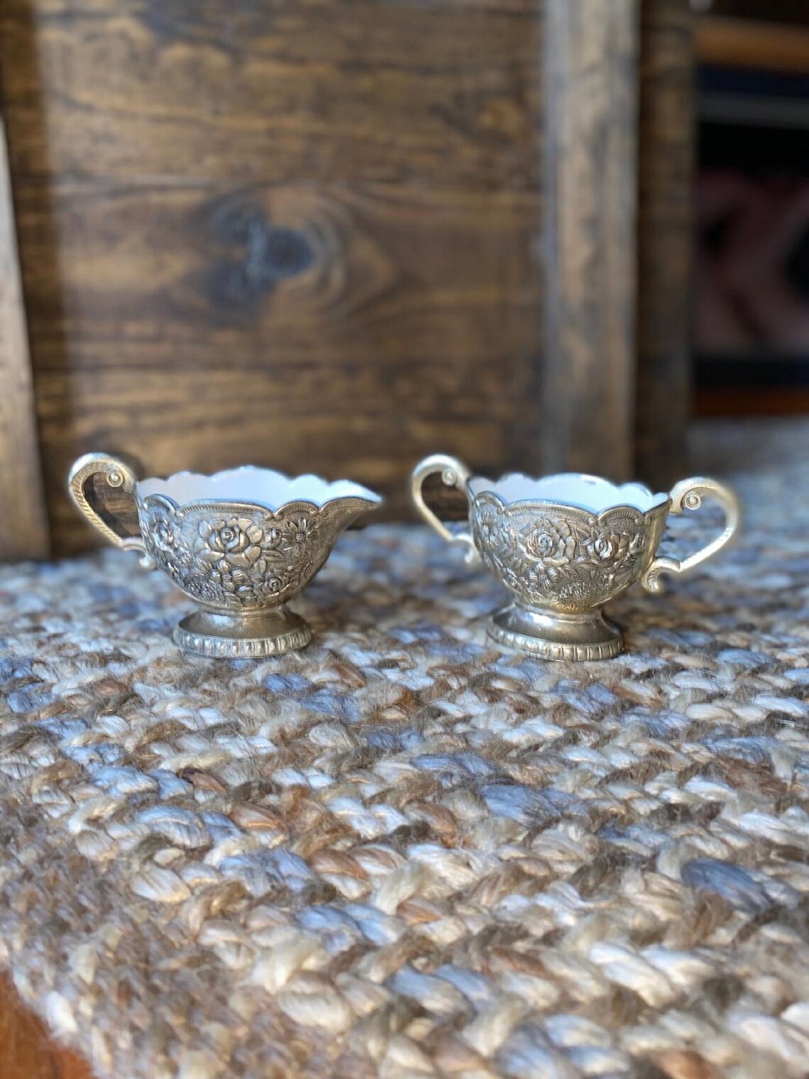 Vintage Sugar and Creamer Set Enamel Lined Pot Metal Floral Etsy