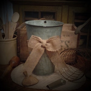 Vintage Galvanized Burlap Bow Sap Bucket~Farmhouse Kitchen & Bath Decor~Bucket Planter~Flower Planter~Shabby Chic Bucket~Organizer~Rustic