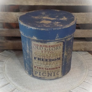 Boîte garde-manger primitif vieilli vieilli grungy Farmhouse Americana 4 juillet ~ étiquette patriotique rustique ferme ~ décor primitif 4 juillet ~