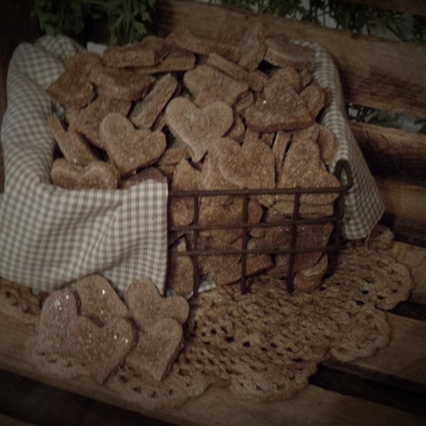 Primitive Rustic Farmhouse Valentine Cinnamon Sparkle Hearts~Tiered Tray Bowl Fillers~Sparkle Cinnamon Salt Dough Primitive Hearts