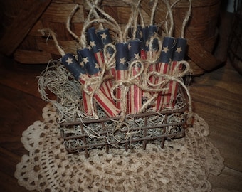 4th of July Rustic Home Decor~Firecracker Bowl Fillers~American Flag Patriotic Farmhouse Decor~Primitive Decor~Red White Blue Gift